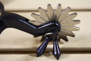 Hilason Black Steel Men Spurs Nickel Plated Rowels